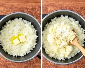 Fluffy cooked rice in a bowl.