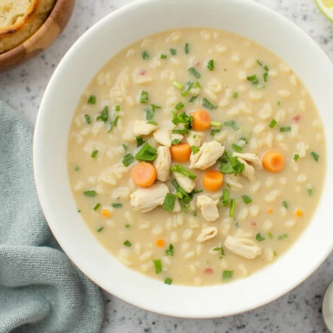 Creamy chicken and rice bake with a golden crust and creamy center.