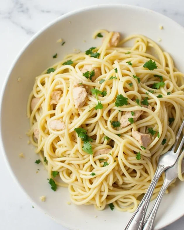 Marry me chicken pasta served on a plate with creamy sauce, sun-dried tomatoes, parmesan cheese, and fresh basil.
