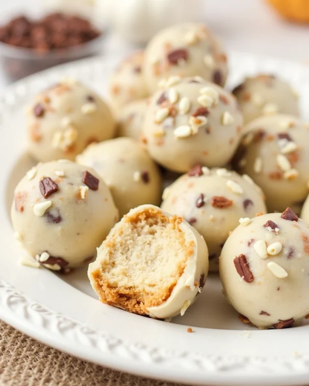 No bake pumpkin cheesecake balls on a plate