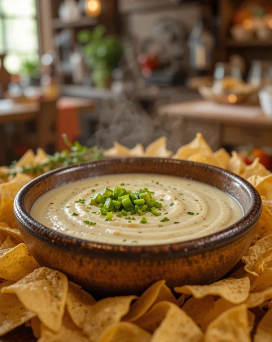 Creamy Mexican white queso dip in a bowl