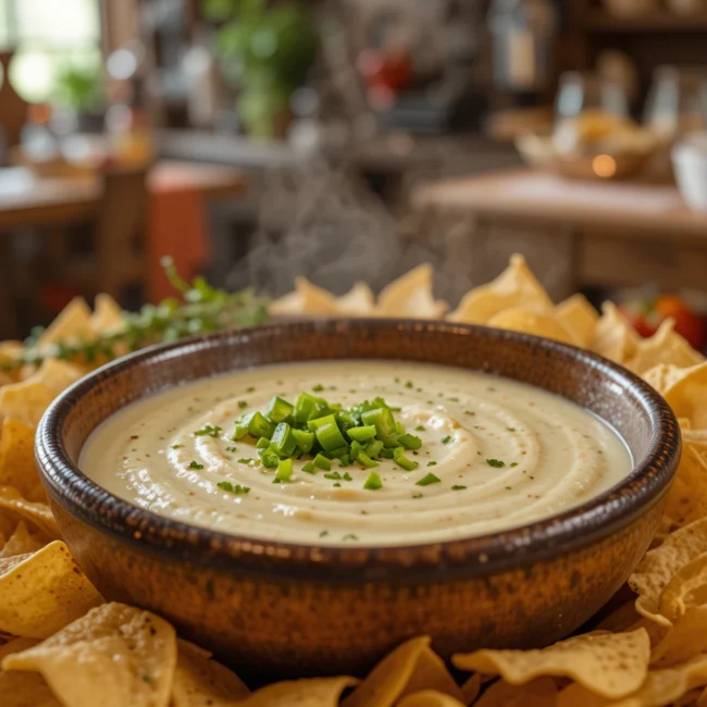 Creamy Mexican white queso dip in a bowl