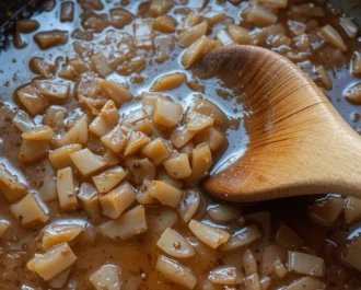 Hamburger steak covered in homemade onion gravy, served hot from the pan