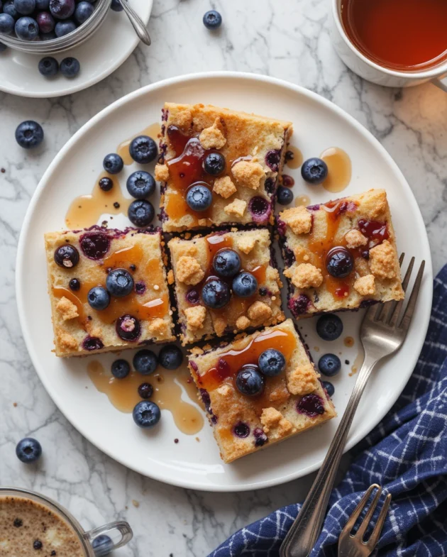 Blueberry pancake casserole fresh out of the oven