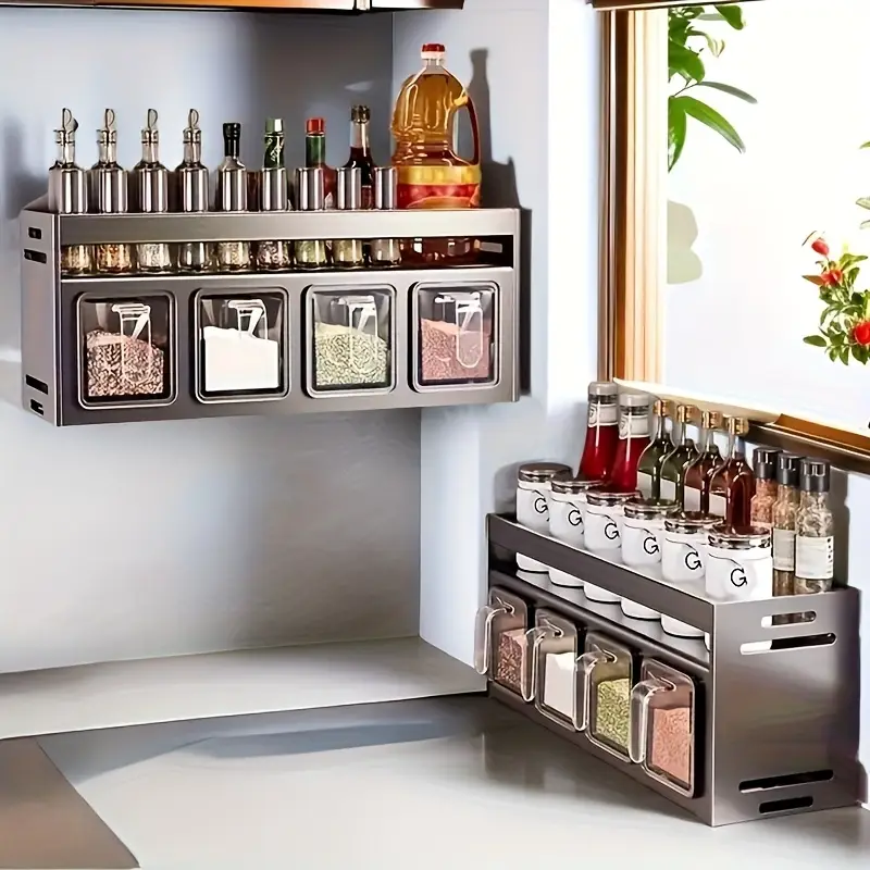 3 Genius Kitchen Organizers That Will Instantly Declutter Your Cooking Space ๐ง 10 JOXIQ Spice rack mounted on kitchen wall using adhesive โ no drilling needed
